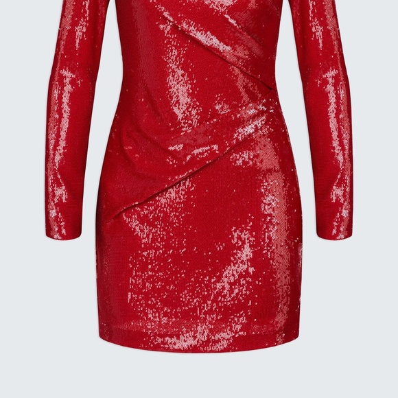 Halston Heritage Emely Mock Neck Sequined Red Dress NWT - Original $445 - Sz. 14 - Picture 4 of 10